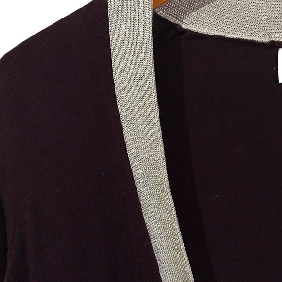Ann Taylor LOFT Women’s Burgundy and Metallic Silver Trim Open Front Cardigan S - Picture 4 of 6
